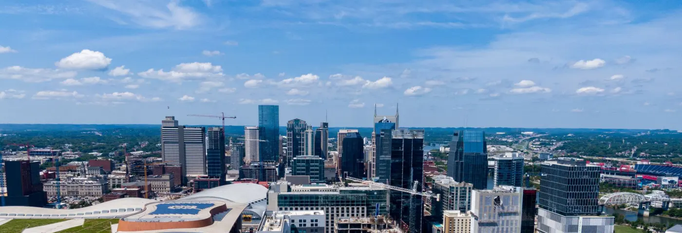 Aerial view of downtown Nashville on a summer day
